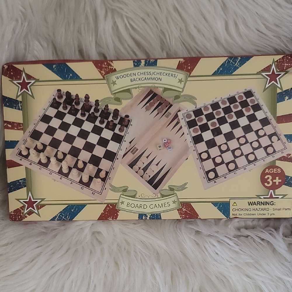 Deluxe Wooden Chess, Checkers, and Backgammon Set